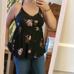 Floral Black Babydoll Tank
